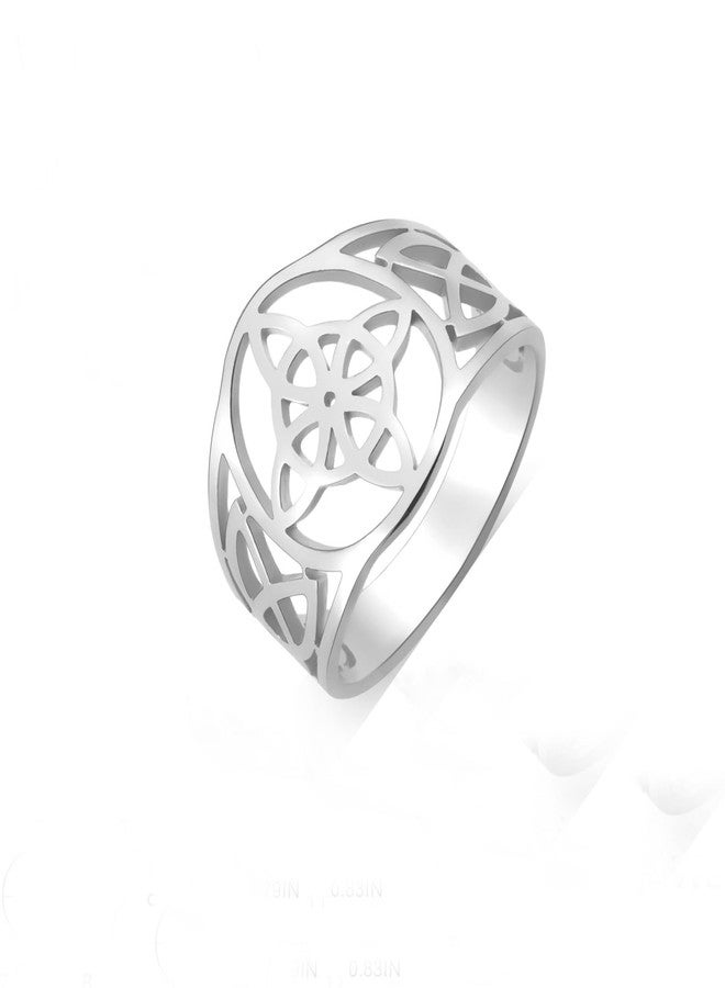 UNIFT Witches Knot Ring For Women Stainless Steel Celtic Quaternary Wiccan Geometric Style Witches Knot Ring Witchcraft Amulet Jewelry Gift (9, sliver 1) - Image 1